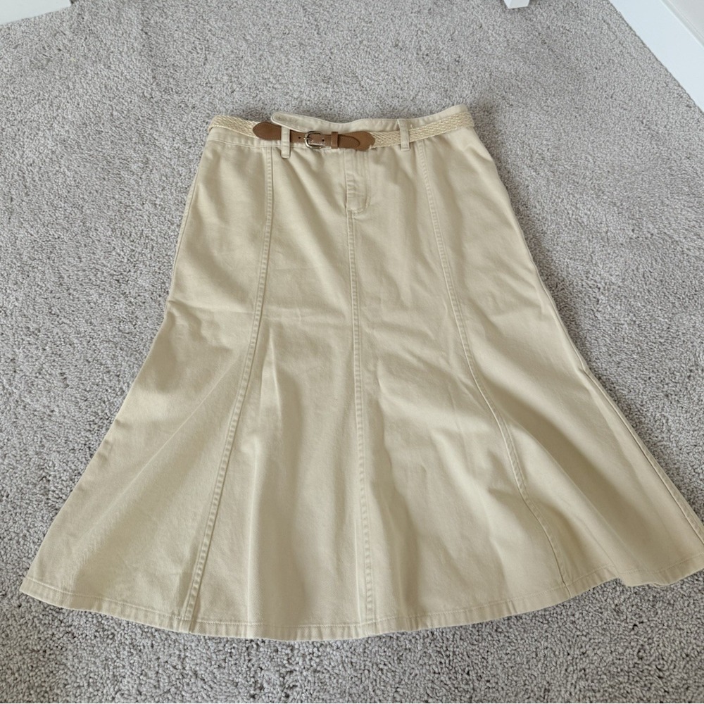 ralph lauren cotton skirt flare and fit beige Khaki SZ 10P Equestrian Preppy Y2K
